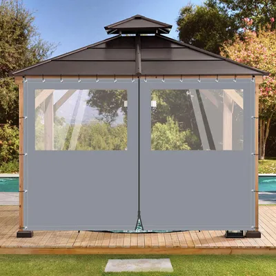 Image de Bâche transparente en PVC, 650 g/m², idéale pour l'extérieur. Rideau avec fermeture éclair, bâche de protection imperméable avec œillets, bâche pour terrasse, bâche pour camion et protection contre la pluie pour balcon, pergola, tente, serre. Couleur : gris. Dimensions : 3,05 m de hauteur x 3,05 m de largeur