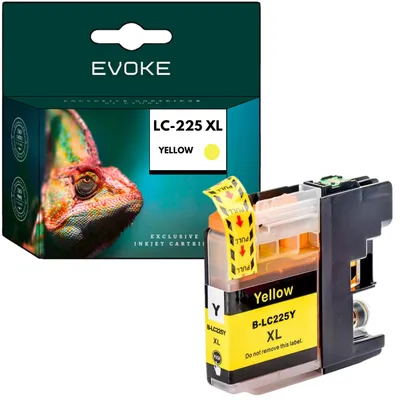 Obrázek produktu pro Evoke – inkoustové kazety pro tiskárny Brother, žlutá barva, objem 25 ml, výtisk 2000 stran, kompatibilní s modely LC225Y / LC225XLY, DCP-J4120DW, DCP-J562DW, MFC-J5320DW, MFC-J4620DW
