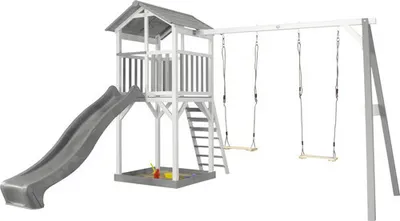 Obrázok produktu pre AXI Beach Tower with Single Swing Grey/white - Grey Slide, domček na piliéroch, 3 rok / roky, Šmykľavka, Šedá, Biela