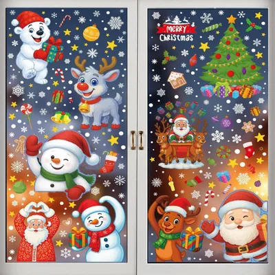 Produktbild von Weihnachtsfensterbilder 9 Blatt Selbstklebend Fensterdeko Weihnachtsmann Schneeflocken Rentier Baum