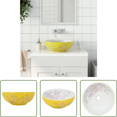 Produktbild von The Living Store Aufsatzwaschbecken Weiß und Gelb Rund Ø41x14 cm Keramik