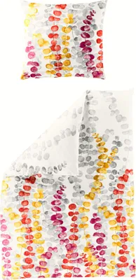 Produktbild von JACK by Bierbaum Mako Satin Bettwäsche 2 tlg. Blätter Eukalyptus Offwhite Rot Gelb Pink Grau, Größe:135x200cm Bettwäsche