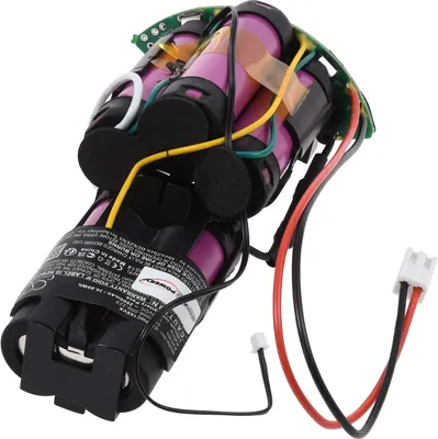 A close-up view of a battery pack for a hand vacuum cleaner, showing the individual battery cells, wiring, and circuit board.