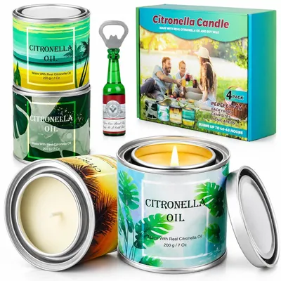 Productafbeelding van Citronella Kaarsen Set - 4 x 200g - Buitenkaarsen - Geurkaarsen - Campingkaarsen - 200 Uur Brandduur - Aangename Aroma - Geurkaars