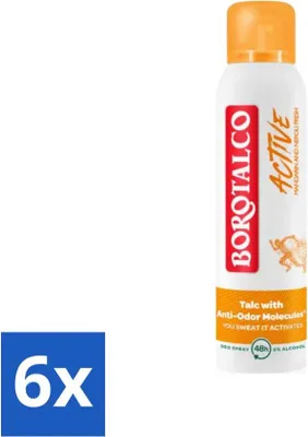 Image de Borotalco – Déodorant spray – Active – Mandarine & Néroli Fresh – 0 % d'alcool – 150 ml - Pack économique - 6 pièces
