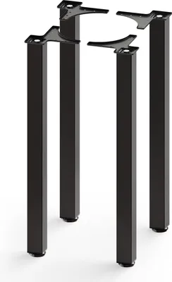 Four black table legs are arranged in a studio setting against a white background.