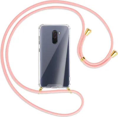 Produktbild von Handykette Backcover-Schutzhülle mit Band (Metall goldfarben) für Xiaomi Pocophone F1 / Poco F1 - rosa