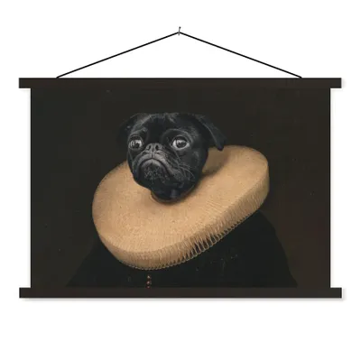 Produktbild von MuchoWow® Textilposter Gemälde - Mops - Alte Meister 120x80 cm mit schwarzem Rahmen - Wanddeko