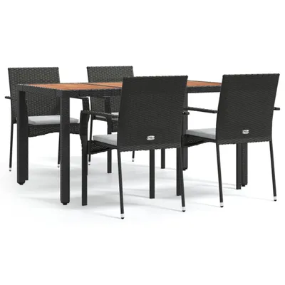 Produktbild von vidaXL 5-tlg. Garten-Essgruppe mit Kissen Schwarz Poly Rattan