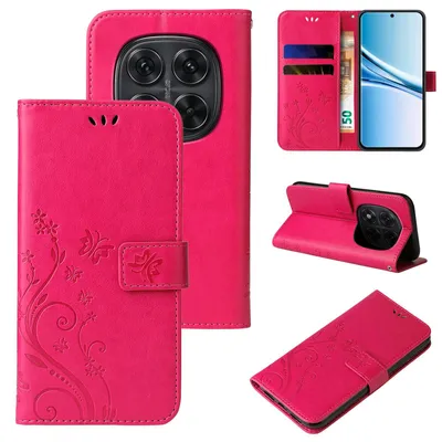 Produktbild von Handyhülle für Xiaomi Redmi Note 15 / 15 5G Floral Blumen Schmetterling Flip Cover Hülle Case Klapphülle Handytasche Farbe: Pink
