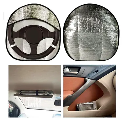 Produktbild von Lenkrad Sonnenschutz Abdeckung, Auto Lenkradhülle Hitzeschutz, 44 x 50 cm Lenkradschutz Abdeckung, Sonnenblende für Lenkrad für die Meisten Autos, SUV, LKW