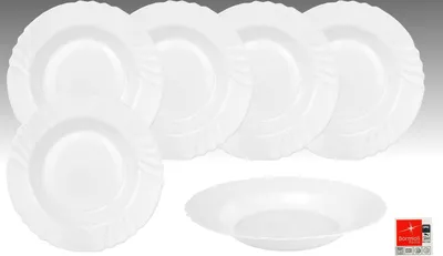 Produktbild von 6er Set EBRO Suppenteller, tiefer Teller, Essteller, 23,5 cm, 300 ml, Opal-Hartglas