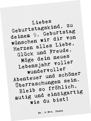 Produktbild von Mr. & Mrs. Panda Postkarte Spruch 9. Geburtstag Glück - Weiß - Geschenk, Alter, Happy Birthday, Fotokarte, Postkarten, Feier, Glückwunsch, Ansichtskarte, Ansichtskarten