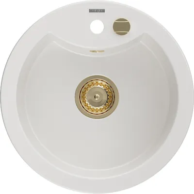 Produktbild von Mexen Diego 1-Becken-Granit-Spüle 488 x 480 mm, Weiß, Siphon Gold - 6512481000-20-G