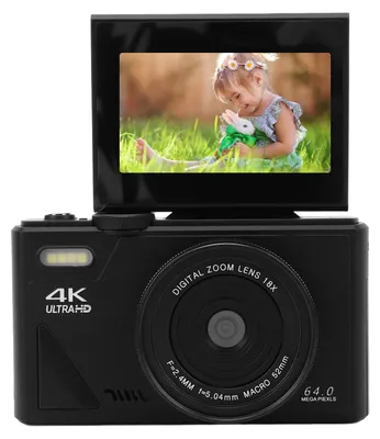 Obrázek produktu pro Digitální kamera 4K 64MP UHD - Kompaktní kamera 18x digitální zoom - Autofokus - 180° otočný displej