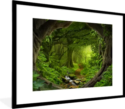 Produktbild von MuchoWow® Gerahmtes Poster Dschungel - Grün - Natur - Tropisch - Pflanzen 80x60 cm - Poster mit Schwarzem Bilderrahmen Wandposter Rahmen Foto Bilder - Schlafzimmer-Dekorationen - Fotoposter