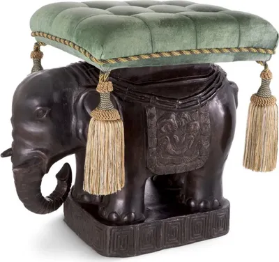 Produktbild von Casa Padrino Luxus Hocker Elefant Bronze / Türkis / Gold 58 x 40 x H. 55 cm - Gepolsterter Aluminium Sitzhocker mit Samtstoff - Luxus Möbel - Luxus Qualität