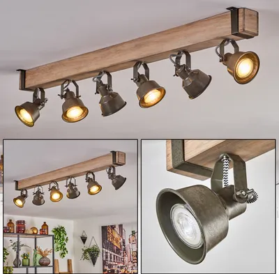 Produktbild von Villanuova moderne Deckenlampe aus Metall/Holz in Schwarz/Natur/Grün-Grau