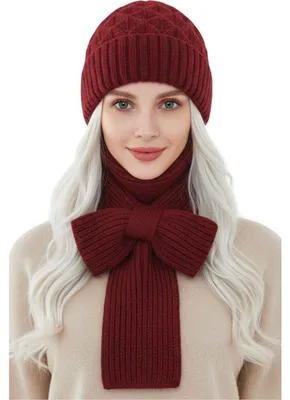 Immagine prodotto di Sciarpa-cappello da donna 2 in 1 con protezione auricolare integrata, colore bordeaux