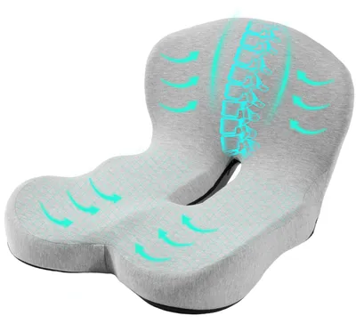Produktbild von Sitzkissen mit Rückenlehne, ergonomisches Rückenkissen aus Memory-Schaum, Stuhlkissen für Bürostuhl, Autositz, Rollstuhl, grau, 1 Stück