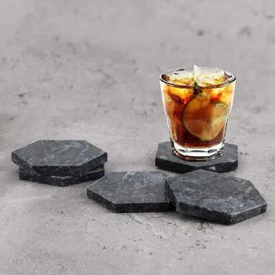 Productafbeelding van Onderzetters van zwart marmer - set van 5, modern en elegant