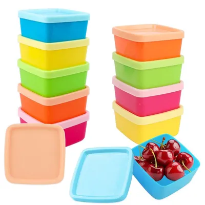 Zdjęcie produktu dla Pojemniczki z pokrywką - Pudełka do zamrażarki - Zestaw 10 szt. - Kwadratowe - Plastik - 6,5 x 6,5 x 3,2 cm - Do 80 ml