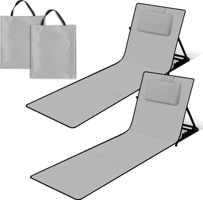 Produktbild von Faziango Strandmatte mit Tragegurt, 2 Stück, Gepolstert, mit verstellbarer Kopflehne, Kopstütze, Rückenlehne, 145 x 47 x 40 cm, Hellgrau