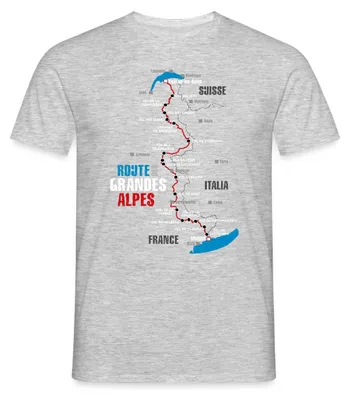 Produktbild von Spreadshirt Route Des Grandes Alpes Karte Mit Alpenpässen Männer T-Shirt, L, Grau meliert
