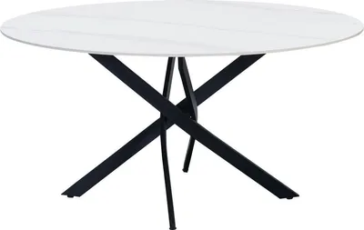 Productafbeelding van Happyment Eettafel Manilo – Ronde eettafel met marmerlook, wit – 4 personen – 150x150x76 cm – Geschikt voor binnen- en buitengebruik