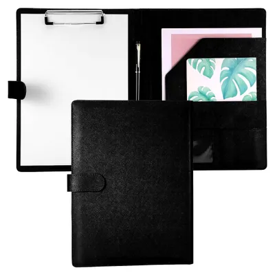 Produktbild von Schreibmappe A4 in Schwarz, Konferenzmappe aus Kunstleder mit Klemmbrett, Dokumentenfächern, Stiftehalter, Dokumententasche und Magnetverschluss