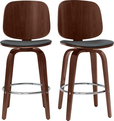 Produktbild von Miliboo - Design-Barhocker drehbar schwarz und dunkles Holz H66 cm (2er-Set) BECK