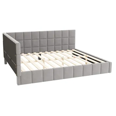 Produktbild von Merax Polsterbett 160x200cm im klassischen Design, Tagesbett aus Samtstoff, Multifunktionsbett  Schlafsofa mit Lattenrost und weichem Kopfteil, Grau
