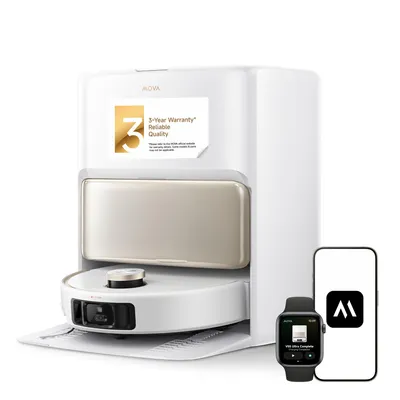 Image de MOVA V50 Ultra Pro Aspirateur Robot Laveur, Vidage Automatique, 24 000 Pa, Lavage Thermique DuoSolution, Navigation FlexiRise, StepMaster, Blanc