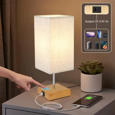 Obrázok produktu pre Nočná lampa ZMH dotykovo stmievateľná s funkciou nabíjania USB E27 dobíjateľné nočné svetlo s látkovým tienidlom do obývačky spálne