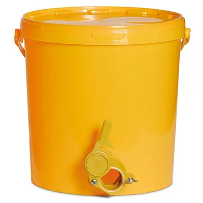 Zdjęcie produktu dla 25-kilogramowe wiadro do miodu, wiadro do rozlewania, hobbock z kranikiem, tworzywo sztuczne, kolor żółty, wiadro do miodu, dopuszczone do kontaktu z żywnością