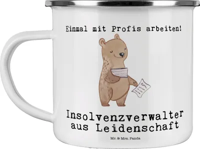 Produktbild von Mr. & Mrs. Panda Haferl Insolvenzverwalter Leidenschaft - Weiß - Geschenk, Teebecher, Teetasse, Pott, Emaille Tasse, Emailletasse, becher