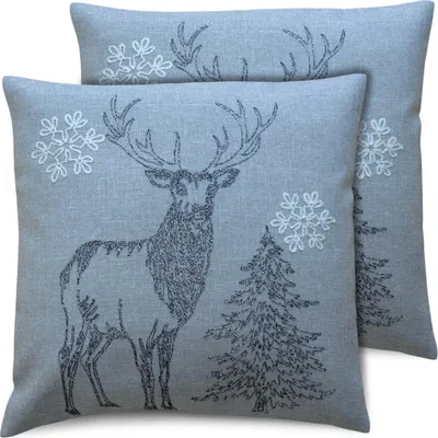 Imagen del producto de Juego de 2 fundas de cojín de 40x40 cm, color gris, con diseño de ciervo, ideales para decoración navideña