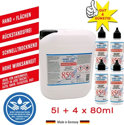 Produktbild von Plekodur® Hand- und Flächendesinfekion 85% Alkohol  5L + 4x80ml