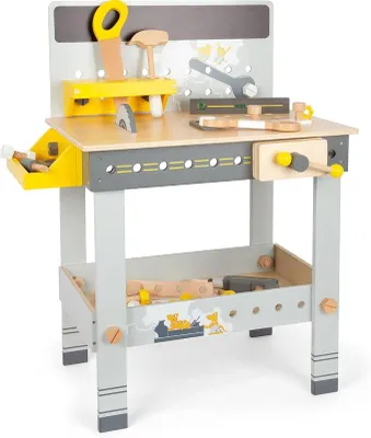 Imagen del producto de Banco de trabajo Miniwob de madera, con herramientas, accesorios variados y un juego de tornillos, para niños a partir de 3 años, modelo 11806