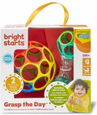 Zdjęcie produktu dla Zestaw Prezentowy dla Noworodka Bright Starts O'Ball, 2 Zabawki dla Niemowląt, Grzechotka Shaker, Klasyczna Piłka Oball, Kolorowa