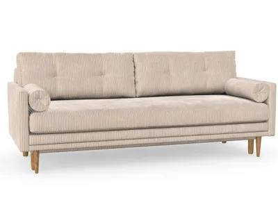 Produktbild von Amy 3-Sitzer Sofa mit Schlaffunktion, skandinavischer Stil, Möbelfüße aus Eiche, gewachst, Cord-Stoff Anafi 22 Beige