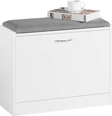 Obrázek produktu pro SoBuy FSR16-K-W Lavice na boty s polštářem na sezení Stojan na boty Stojan na boty s 1 sklopným sedákem WHT cca 60x47x24cm