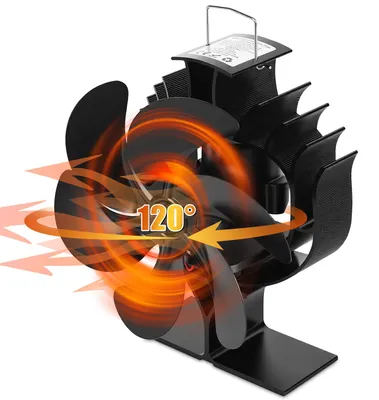 Produktbild von ISOISL Kaminofen Ventilator 120° schwenkbar mit 6 Flügeln, wärmebetrieben, Schwarz