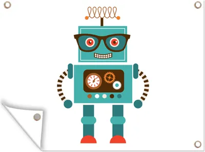Produktbild von MuchoWow® 40x30 cm Outdoor-Poster Gartendeko Sichtschutz Garten Poster für den Garten  Roboter - Schutzbrille - Zahnräder - Gesicht - Jungen - Kinder
