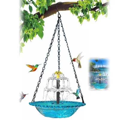 Produktbild von Solarbetriebener hängender Vogelbad-Wasserfallbrunnen, wind- und wetterfest, pflegeleicht, mit Solarpumpe, Gartendekoration, großer Kolibri-Brunnen