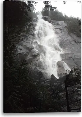 Produktbild von Leinwandbild (70x100cm): Wasserfall black-white Fotografie Natur-Bilder schwarz-weiß Wald, echter Holz-Keilrahmen inkl. Aufhänger, handgefertigt in Deutschland