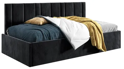 Produktbild von Belvedo Jugendbett Polsterbett 120x200 cm - Schwarz - Holzbett mit Lattenrost - Stoff Riviera 100 - Comfort Prato