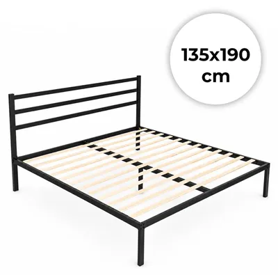 Zdjęcie produktu dla Łóżko metalowe 135x190 cm ze stelażem i zagłówkiem minimalistyczna czarna rama ModernHome