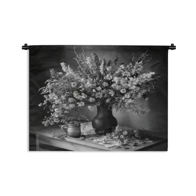 Produktbild von MuchoWow® Wandteppich Wandbehang Vase - Stilleben - Blumen 90x67.5 cm Tapisserie Dekoration Wandtuch - Fototeppich - Wand-Skulpturen