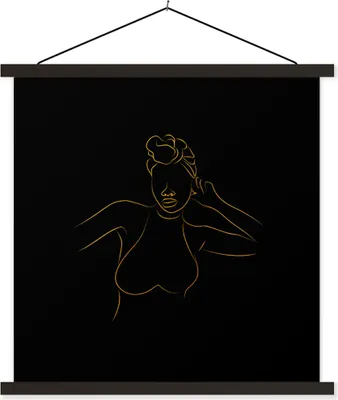 Produktbild von MuchoWow® Textilposter Frau - Kopftuch - Strichzeichnung - Gold 60x60 cm mit schwarzem Rahmen - Posteraufhänger
